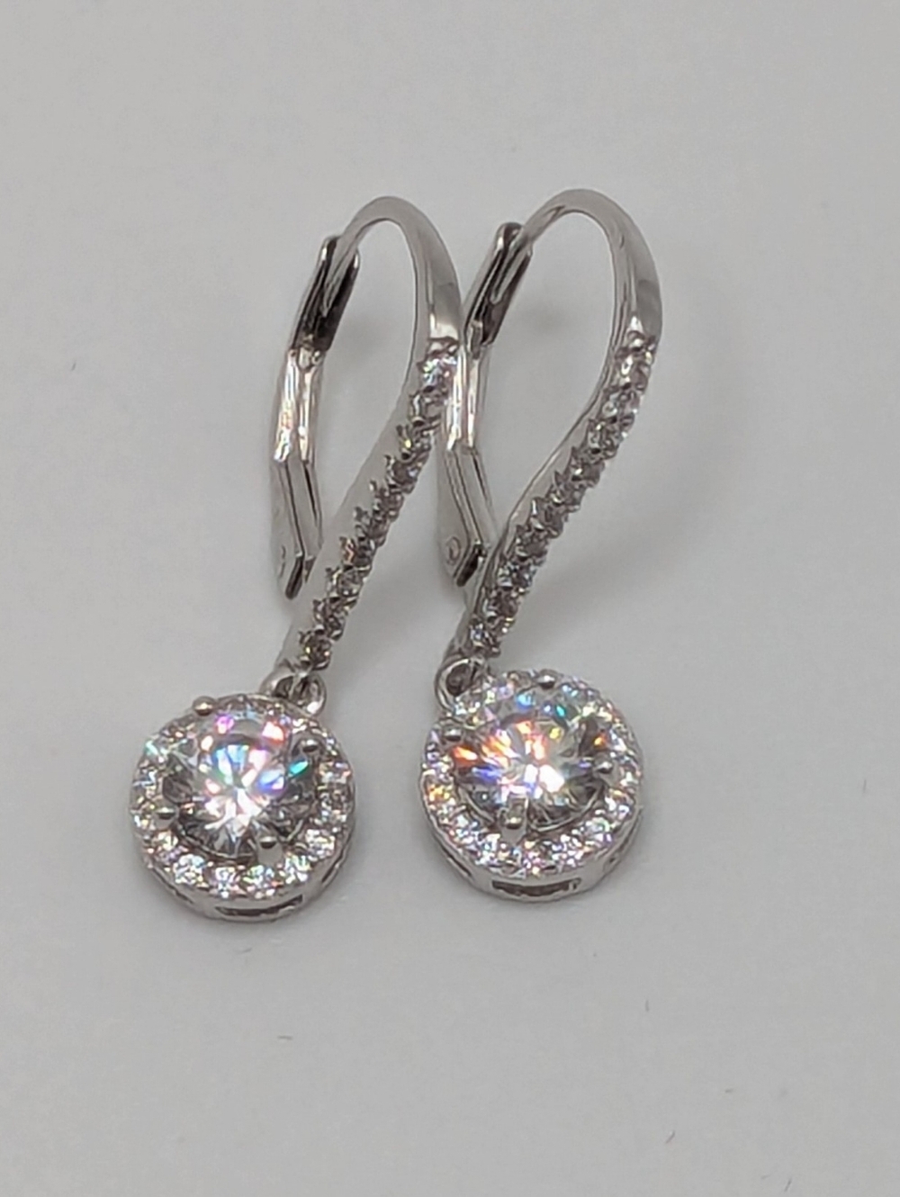 Dangle Earrings In Sterling Silver With CZ Solitaire With Accents, Lever Closure